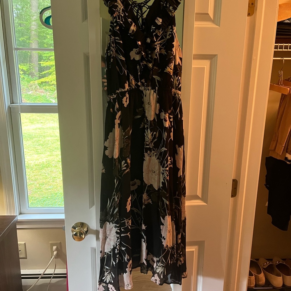 Lucky Brand Black and Cream Floral Maxi Dress